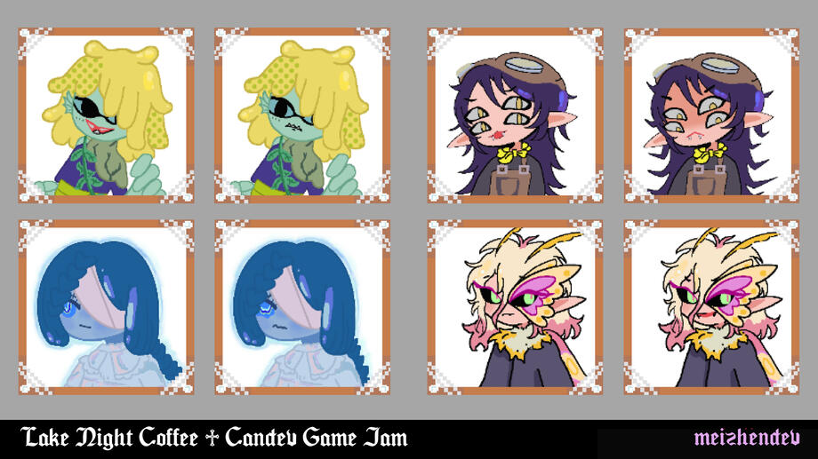 lake night coffee character portraits